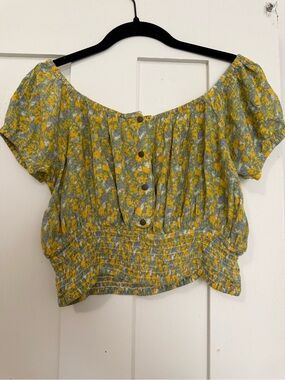 Free People Women’s Off-Shoulder Yellow Floral Crop Top